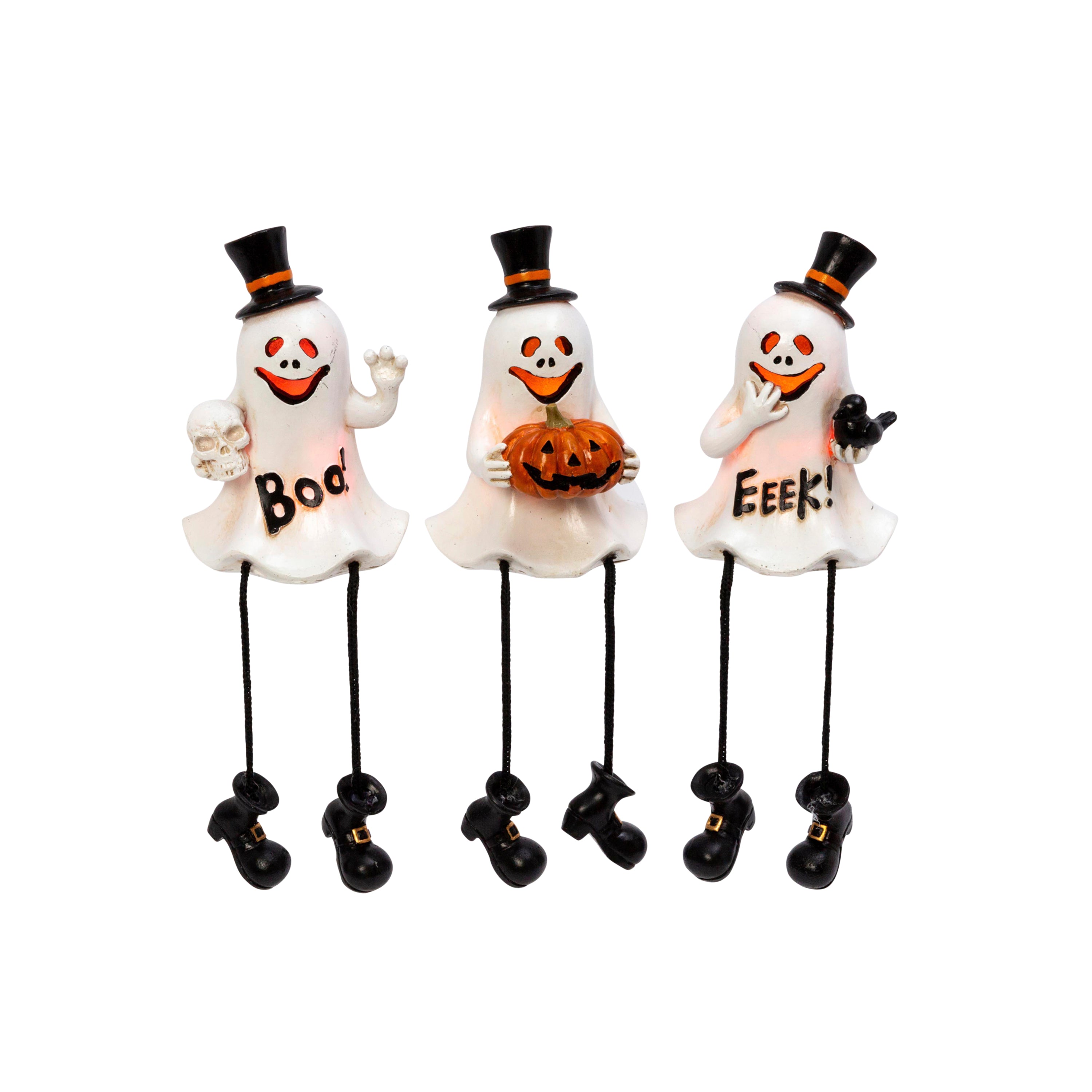 7.8 in. Illuminated Halloween Ghost Shelf Sitting Figurines Set of 3 #2541420EC